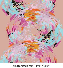 Abstract hand drawn vector seamless pattern. Floral motifs, rough pain texture, natural earth colors. Dots blobs marker brush strokes create artistic background.