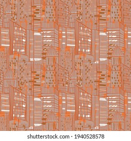 Abstract hand drawn vector seamless pattern. Floral motifs, rough pain texture, natural earth colors. Dots blobs marker brush strokes create artistic background.