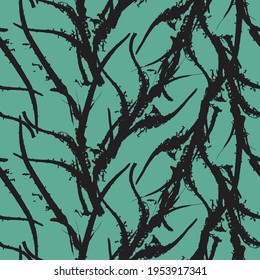 Abstract hand drawn vector seamless pattern. Floral motifs, rough pain texture, natural earth colors. Dots blobs marker brush strokes create artistic background.