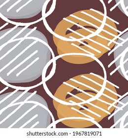 Abstract hand drawn vector seamless pattern. Floral motifs, rough pain texture, natural earth colors. Dots blobs marker brush strokes create artistic background.