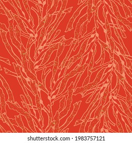 Resumen del patrón sin fisuras del vector dibujado a mano. Motivos florales, textura de dolor áspero, colores de tierra naturales. Los trazos de pincel de marcadores de puntos crean un fondo artístico.