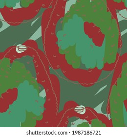 Abstract hand drawn vector seamless pattern. Floral motifs, rough pain texture, natural earth colors. Dots blobs marker brush strokes create artistic background.