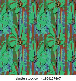 Abstraktes handgezeichnetes, nahtloses Vektormuster. Blumenmotive, raue Schmerzstruktur, natürliche Erdfarben. Dots Bläser Marker Pinselstriche erzeugen künstlerischen Hintergrund.