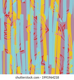 Abstraktes handgezeichnetes, nahtloses Vektormuster. Blumenmotive, raue Schmerzstruktur, natürliche Erdfarben. Dots Bläser Marker Pinselstriche erzeugen künstlerischen Hintergrund.