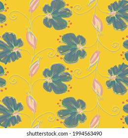 Abstract hand drawn vector seamless pattern. Floral motifs, rough pain texture, natural earth colors. Dots blobs marker brush strokes create artistic background.