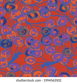 Abstract hand drawn vector seamless pattern. Floral motifs, rough pain texture, natural earth colors. Dots blobs marker brush strokes create artistic background.