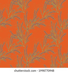Abstract hand drawn vector seamless pattern. Floral motifs, rough pain texture, natural earth colors. Dots blobs marker brush strokes create artistic background.