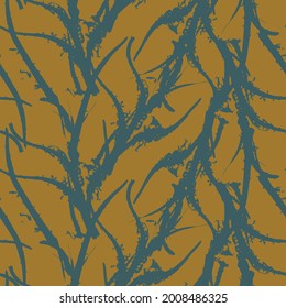 Abstraktes handgezeichnetes, nahtloses Vektormuster. Blumenmotive, raue Schmerzstruktur, natürliche Erdfarben. Dots Bläser Marker Pinselstriche erzeugen künstlerischen Hintergrund.