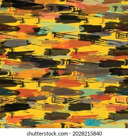 Abstract hand drawn vector seamless pattern. Floral motifs, rough pain texture, natural earth colors. Dots blobs marker brush strokes create artistic background.
