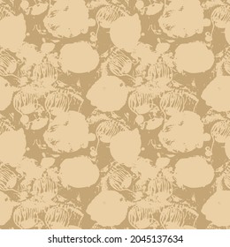 Abstract hand drawn vector seamless pattern. Floral motifs, rough pain texture, natural earth colors. Dots blobs marker brush strokes create artistic background.