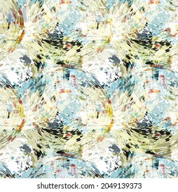 Abstract hand drawn vector seamless pattern. Floral motifs, rough pain texture, natural earth colors. Dots blobs marker brush strokes create artistic background.