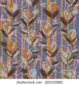 Abstract hand drawn vector seamless pattern. Floral motifs, rough pain texture, natural earth colors. Dots blobs marker brush strokes create artistic background.