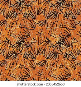 Abstract hand drawn vector seamless pattern. Floral motifs, rough pain texture, natural earth colors. Dots blobs marker brush strokes create artistic background.