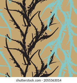 Abstract hand drawn vector seamless pattern. Floral motifs, rough pain texture, natural earth colors. Dots blobs marker brush strokes create artistic background.