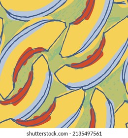 Abstract hand drawn vector seamless pattern. Floral motifs, rough pain texture, natural earth colors. Dots blobs marker brush strokes create artistic background.