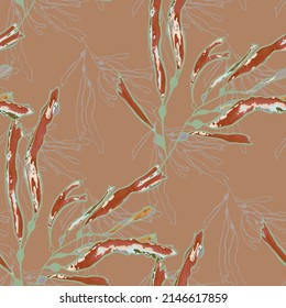 Abstract hand drawn vector seamless pattern. Floral motifs, rough pain texture, natural earth colors. Dots blobs marker brush strokes create artistic background.