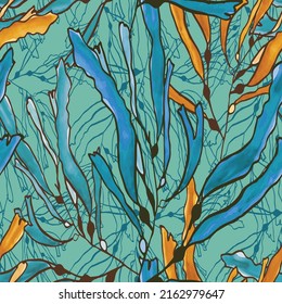 Abstract hand drawn vector seamless pattern. Floral motifs, rough pain texture, natural earth colors. Dots blobs marker brush strokes create artistic background.