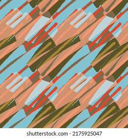 Abstract hand drawn vector seamless pattern. Floral motifs, rough pain texture, natural earth colors. Dots blobs marker brush strokes create artistic background.