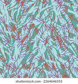 Abstraktes handgezeichnetes, nahtloses Vektormuster. Blumenmotive, raue Schmerzstruktur, natürliche Erdfarben. Dots Bläser Marker Pinselstriche erzeugen künstlerischen Hintergrund.
