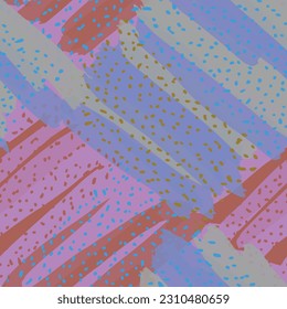 Abstraktes handgezeichnetes, nahtloses Vektormuster. Blumenmotive, raue Schmerzstruktur, natürliche Erdfarben. Dots Bläser Marker Pinselstriche erzeugen künstlerischen Hintergrund.
