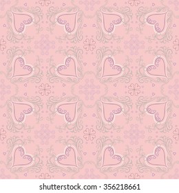 Abstract hand drawn vector seamless pattern with hearts