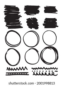 Abstract hand drawn vector symbols set. line, circles, brush.