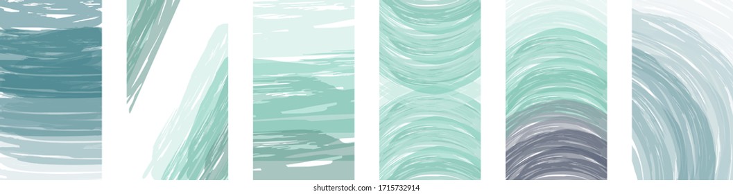 Abstract hand drawn vector template. Mint green and light blue fill with brush strokes. Marine vector design and illustration for social media, banner. Painted abstract texture design for background.