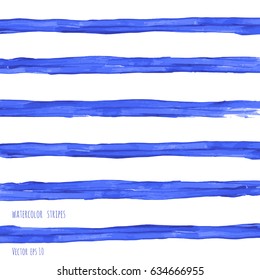 Abstract hand drawn vector watercolor navy blue, indigo brush strokes, stripes background isolated on white. Linear backdrop texture for creative design. Marine theme, nautical, sea elements.