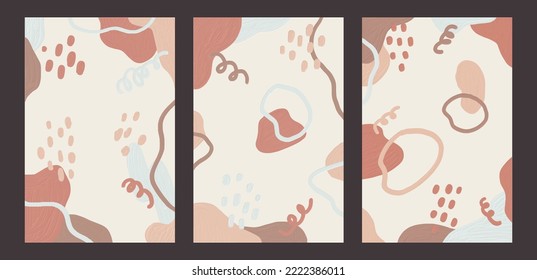 Abstract hand drawn vertical  backgrounds set. Oil texture blobs in pastel colors. Trendy wallpaper design for print, cover, wallpaper, Minimalistic and natural wallpaper. Vector illustration.
