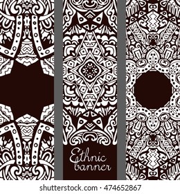 Abstract hand drawn vintage ethnic pattern card set