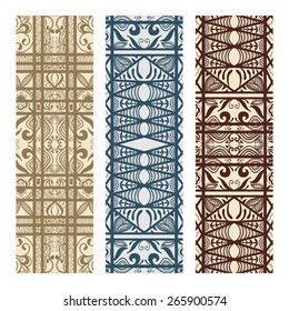 Abstract hand drawn vintage tribal ethnic pattern card set, vector sketch banner collection