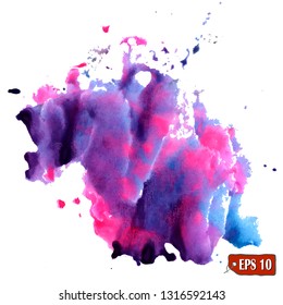 Abstract hand drawn watercolor background. Vector illustration. Grunge texture for cards and flyers design. Multicolored watercolor splash blot in bright color.