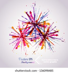 Abstract hand drawn watercolor background firework ,vector illustration, stain watercolors colors wet on wet paper. Watercolor composition for scrapbook elements. Celebration card.