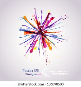 Abstract hand drawn watercolor background firework,vector illustration, stain watercolors colors wet on wet paper. Watercolor composition for scrapbook elements. Celebration card.