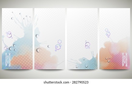 Abstract hand drawn watercolor background with empty place for text message, great composition for your design. Colorful banners collection, abstract flyer layouts, vector illustration templates
