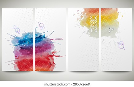 Abstract hand drawn watercolor background with empty place for text message, great composition for your design. Colorful banners collection, abstract flyer layouts, vector illustration templates