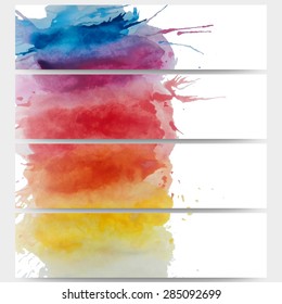 Abstract hand drawn watercolor background with empty place for text message, great composition for your design. Web banners collection, abstract header layouts, vector illustration templates.