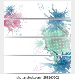 Abstract hand drawn watercolor background with empty place for text message, great composition for your design. Web banners collection, abstract header layouts, vector illustration templates.