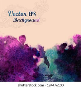 Abstract hand drawn watercolor background,vector illustration, stain watercolors colors wet on wet paper. Watercolor composition for scrapbook elements with empty space for text message.