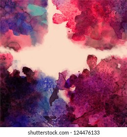 Abstract hand drawn watercolor background,vector illustration, stain watercolors colors wet on wet paper. Watercolor composition for scrapbook elements with empty space for text message.