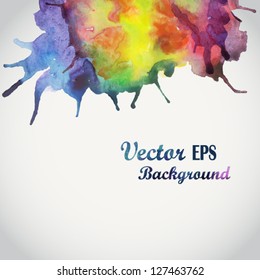 Abstract hand drawn watercolor background,vector illustration, stain watercolors colors wet on wet paper. Watercolor composition for scrapbook elements with empty space for text message.