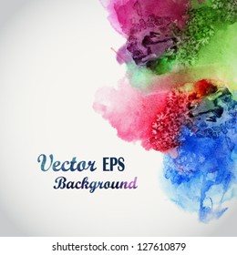 Abstract hand drawn watercolor background,vector illustration, stain watercolors colors wet on wet paper. Watercolor composition for scrapbook elements with empty space for text message.
