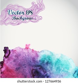 Abstract hand drawn watercolor background,vector illustration, stain watercolors colors wet on wet paper. Watercolor composition for scrapbook elements with empty space for text message.