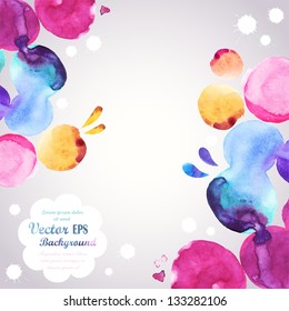 Abstract hand drawn watercolor background,vector illustration, stain watercolors colors wet on wet paper. Watercolor composition for scrapbook elements