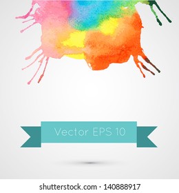 Abstract hand drawn watercolor background,vector illustration, stain watercolors colors wet on wet paper. Watercolor composition for scrapbook elements with empty space for text message.