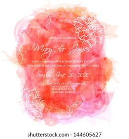 Abstract hand drawn watercolor background,vector illustration, stain watercolors colors wet on wet paper. Watercolor composition for scrapbook elements with empty space for text message.