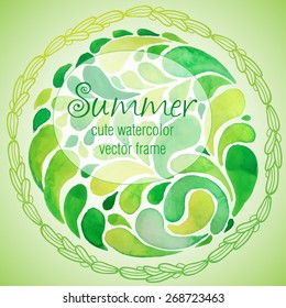 Abstract hand drawn watercolor background,vector illustration with frame for text.