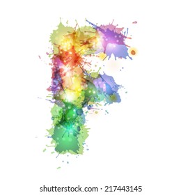 abstract hand drawn watercolor blots font, letter f