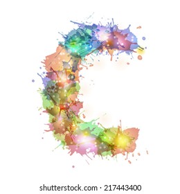 abstract hand drawn watercolor blots font, letter c