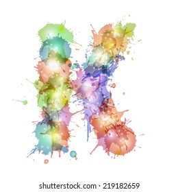 Abstract Hand Drawn Watercolor Blots Font, Letter K